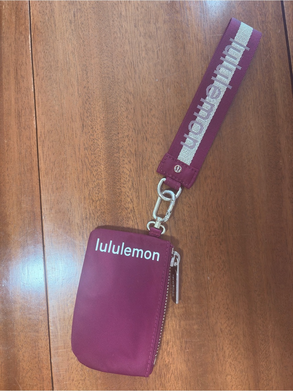 Lululemon Burgundy Wristlet with Branded Strap Pouch Keychain